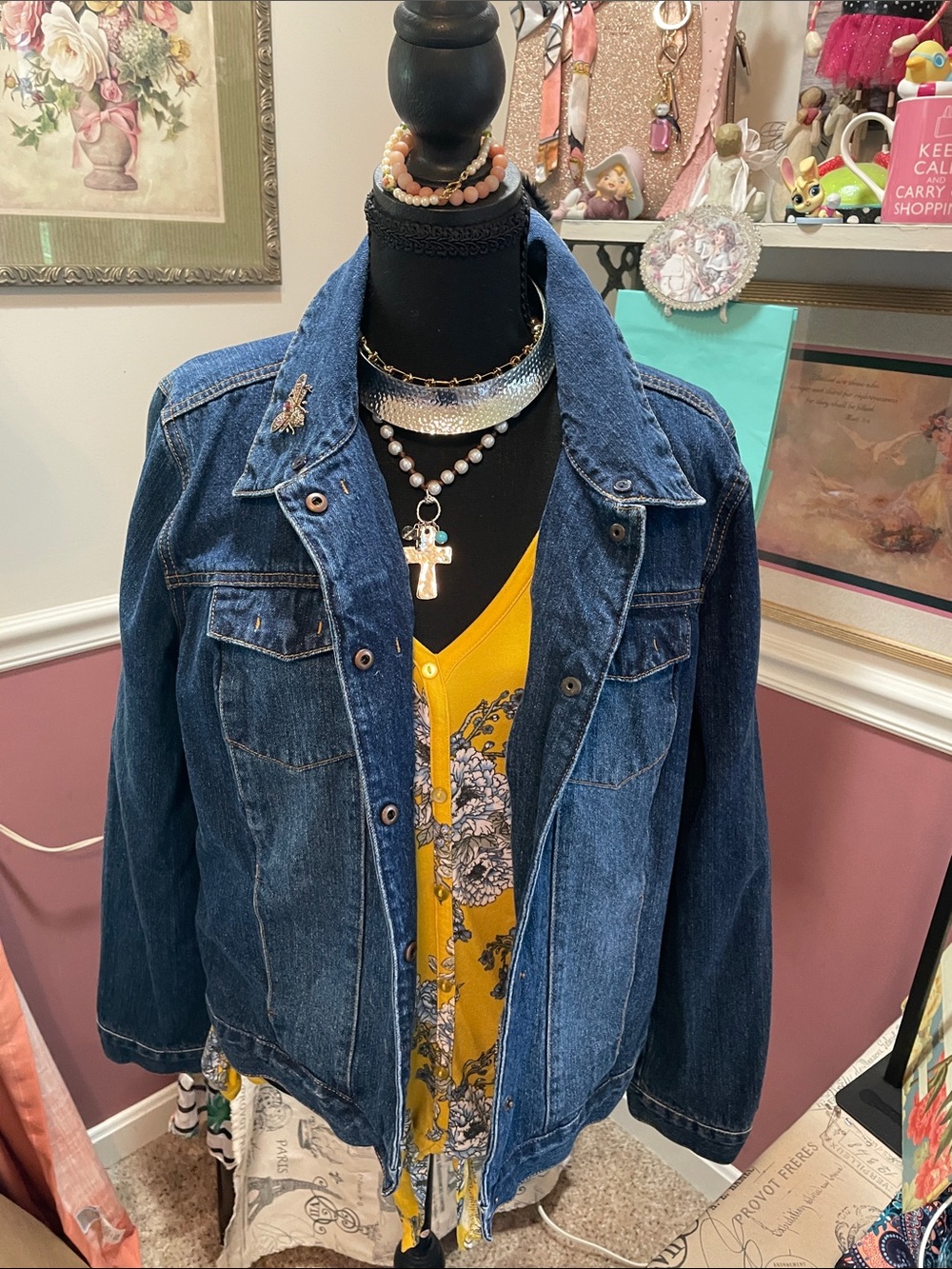 Dark Blue Denim Jacket with Black Faux Fur Collar - Liz Claiborne - Picture 13 of 16